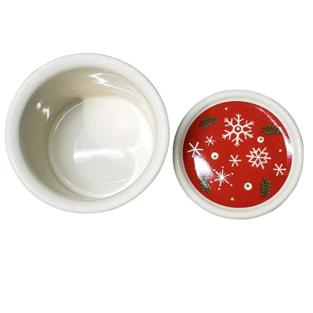 LONGABERGER Holiday Canister Red Snowflake Lid Green Plaid Woven Traditions